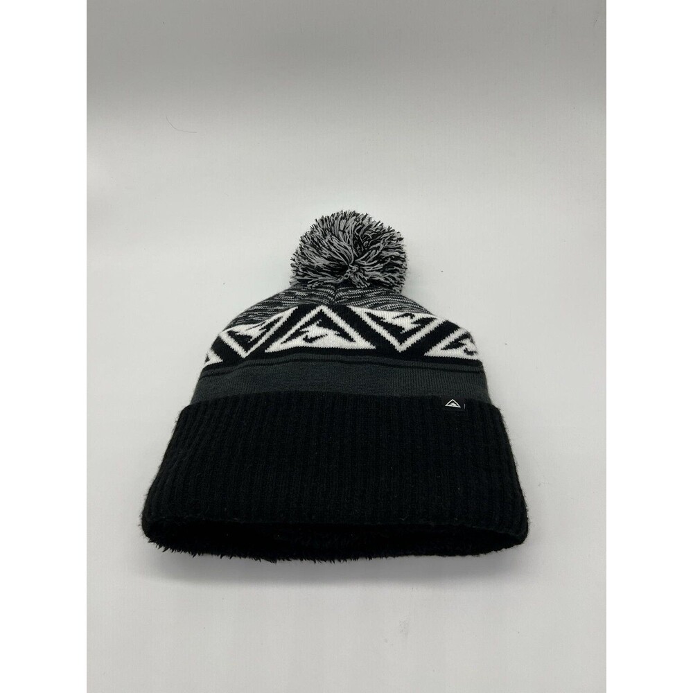 Nike Hat Beanie Fitted Mens One Size Black Gray Winter Pom Pom Faux Fur